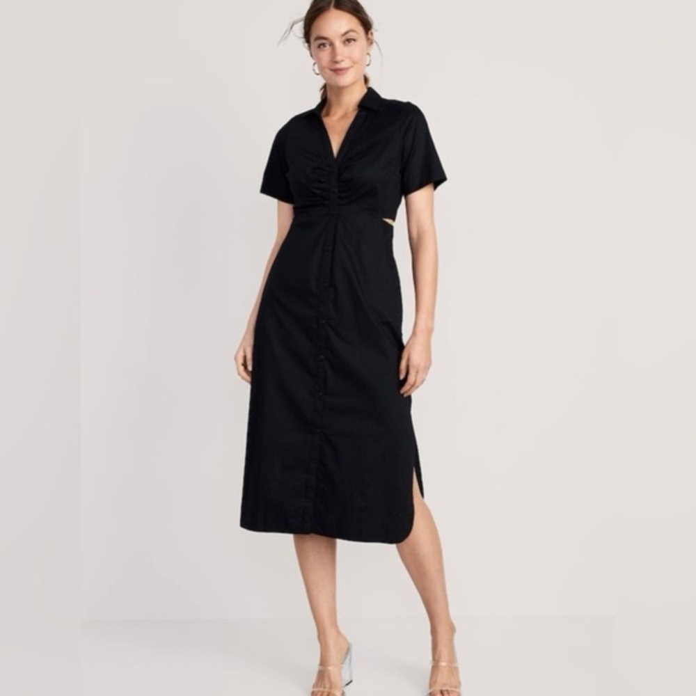 Old Navy Cutout Midi Shirt Dress Black - S
